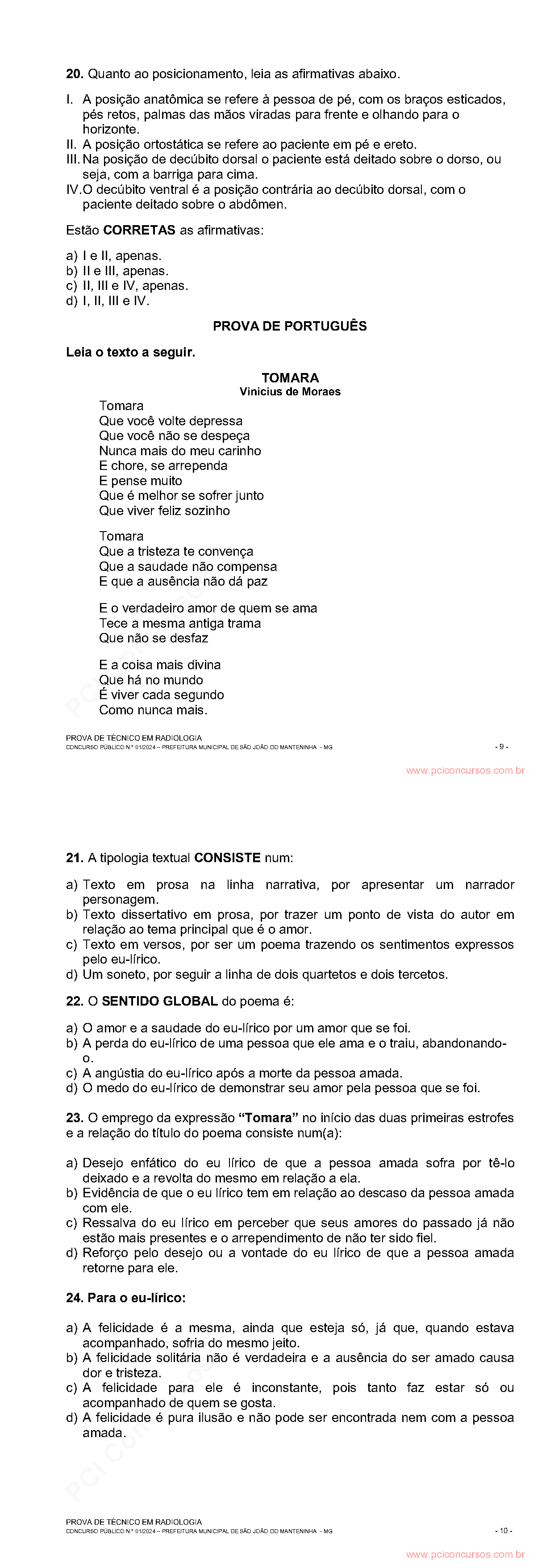 Página da prova com o texto, a expressão ou a imagem utilizada na questão 21.